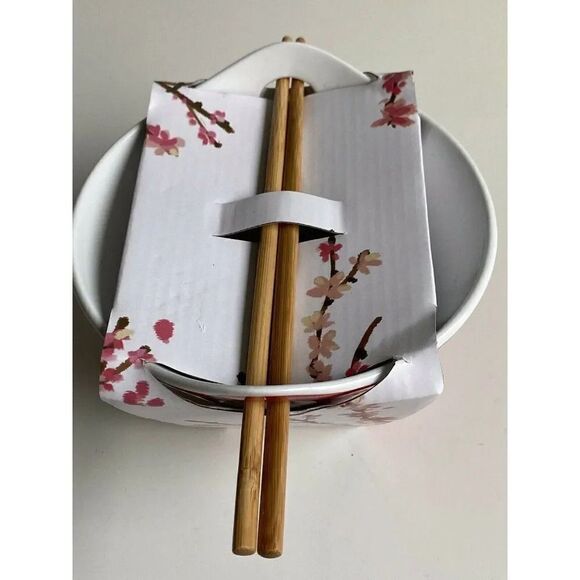 Disney Mickey Mouse Ramen Noodle Bowl Chopsticks Minnie Goofy Cherry Blossom NWT - Picture 4 of 9